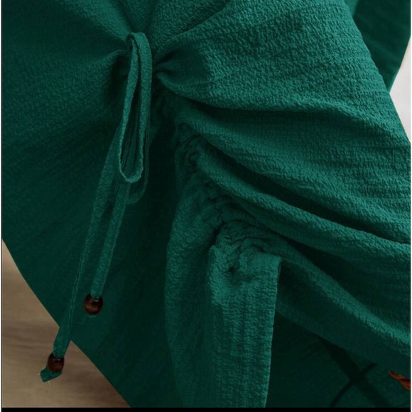 Boho Ruched Criss Cross Wide Leg Backless Open Back Jumpsuit Green - Picture 4 of 6